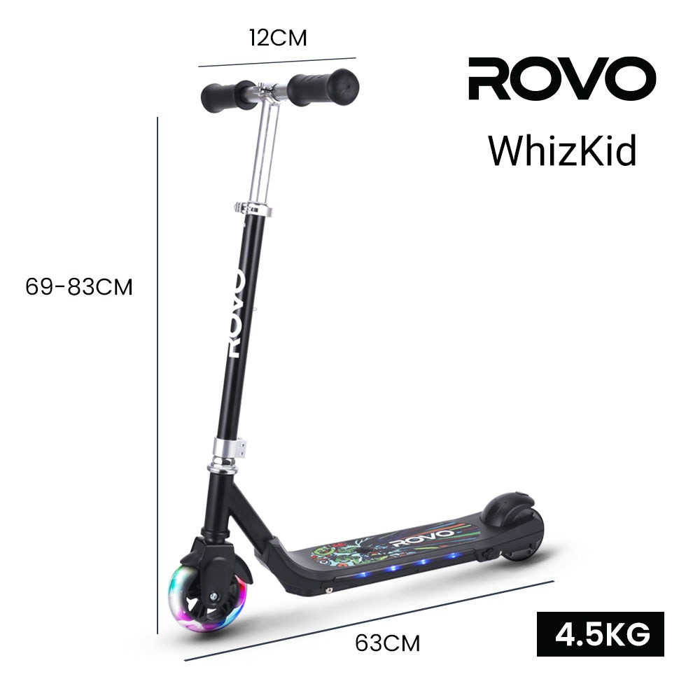 ROVO KIDS WhizKid Elektroroller, Alter 5-11, höhenverstellbar, AU-konform, Lithium-Akku, bürstenloser Motor, Schwarz