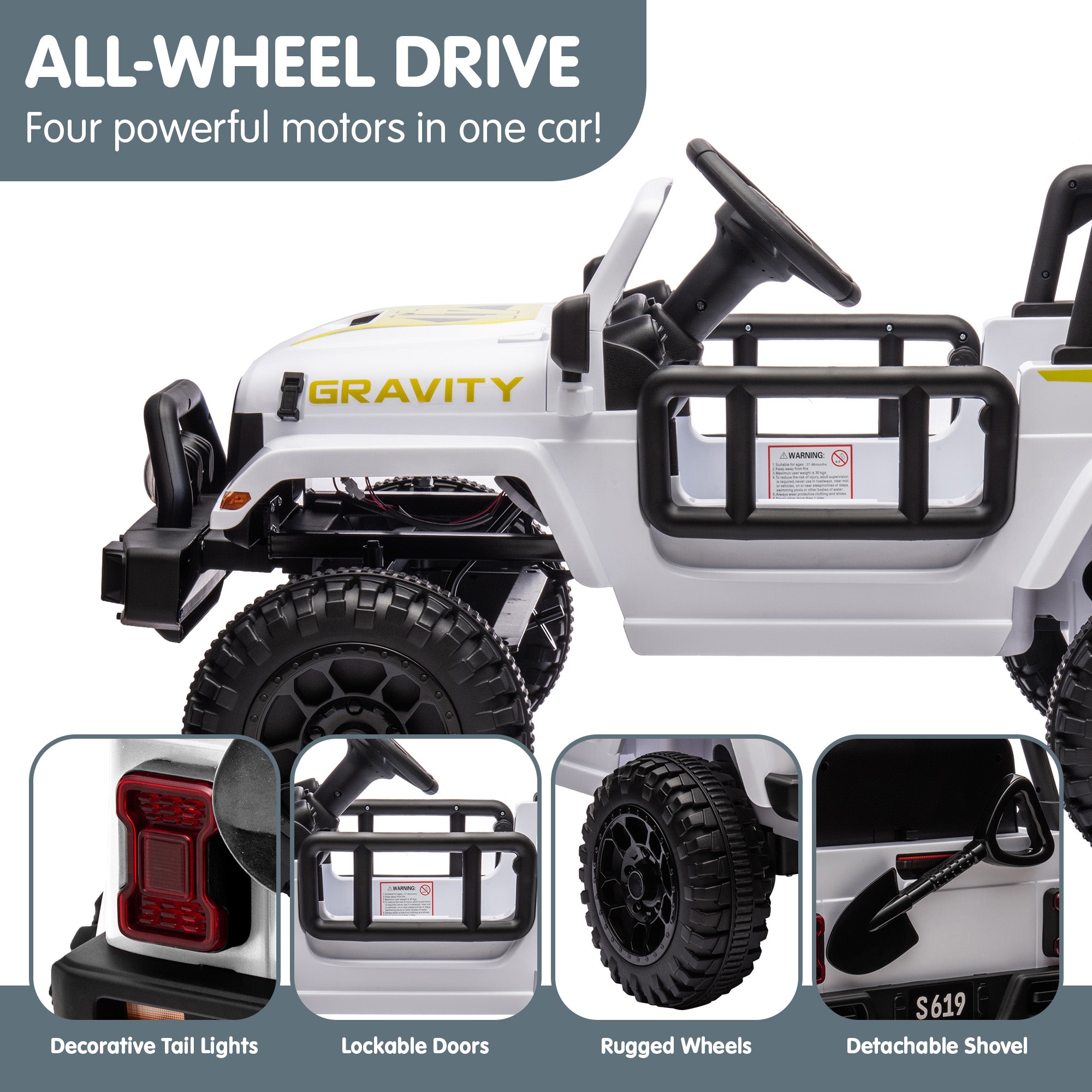 Kahuna S619 Gravity Kinder Elektro-Aufsitzauto – Weiß