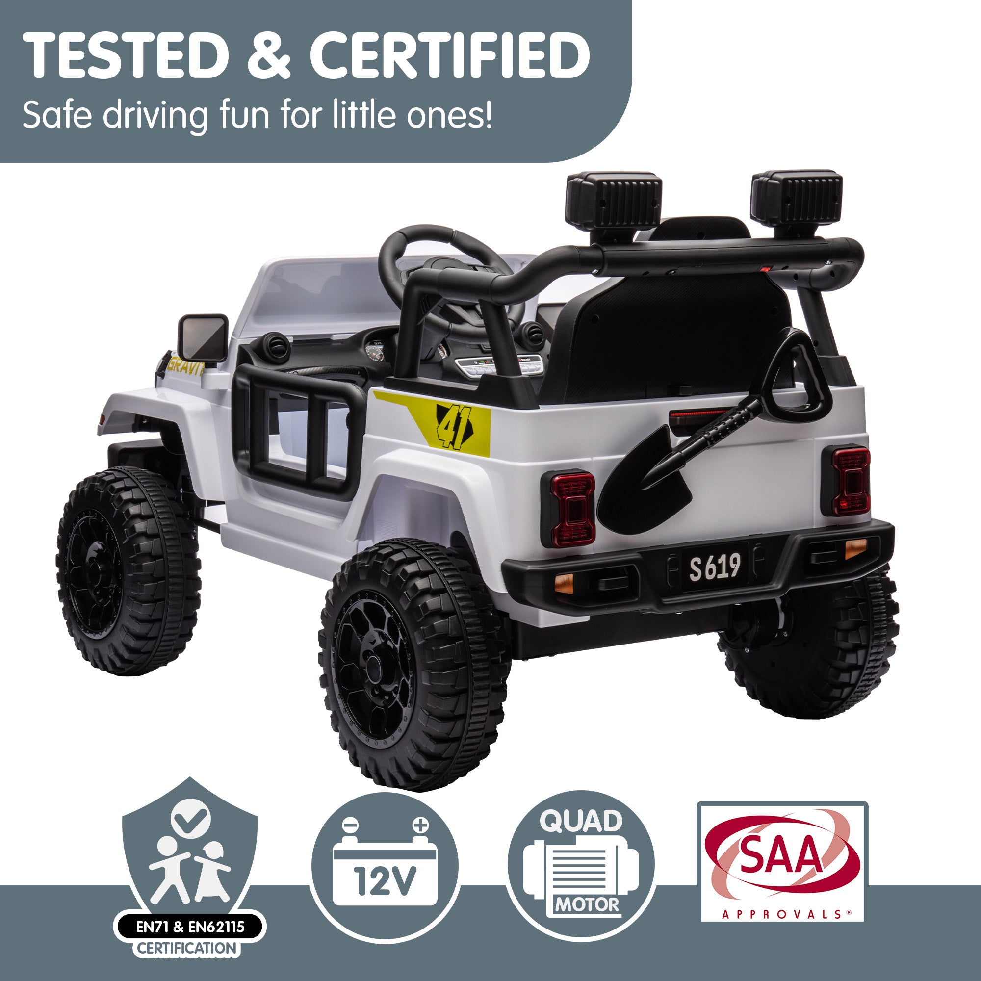 Kahuna S619 Gravity Kinder Elektro-Aufsitzauto – Weiß
