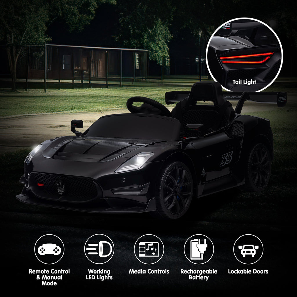 Kahuna Maserati MC20 GT2 Lizenzierte elektrische Kinder-Aufsitz-Rennauto Schwarz