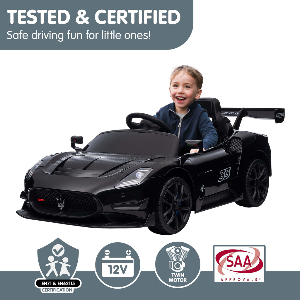 Kahuna Maserati MC20 GT2 Lizenzierte elektrische Kinder-Aufsitz-Rennauto Schwarz