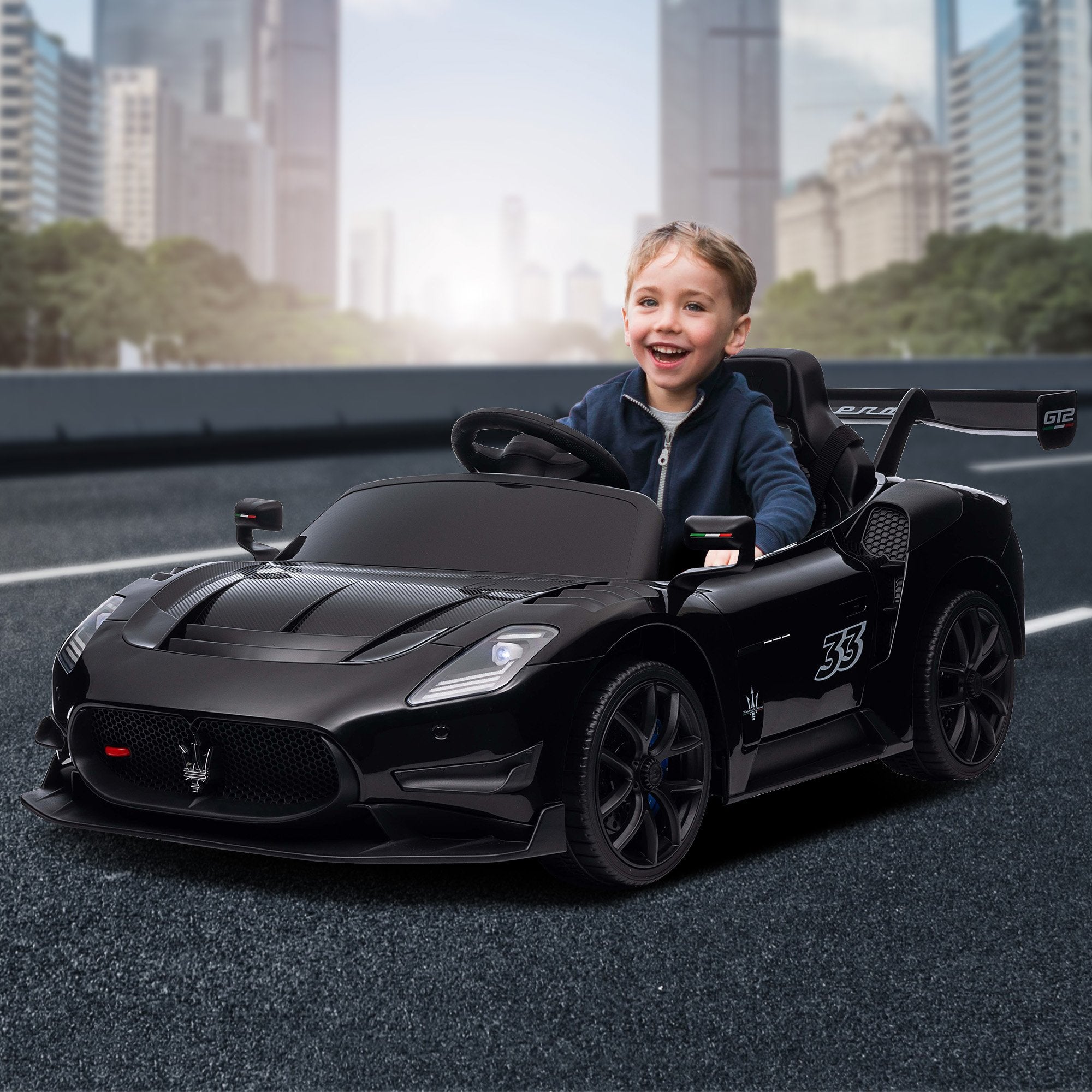 Kahuna Maserati MC20 GT2 Lizenzierte elektrische Kinder-Aufsitz-Rennauto Schwarz