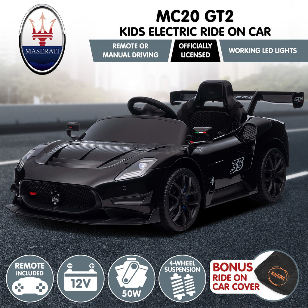 Kahuna Maserati MC20 GT2 Lizenzierte elektrische Kinder-Aufsitz-Rennauto Schwarz