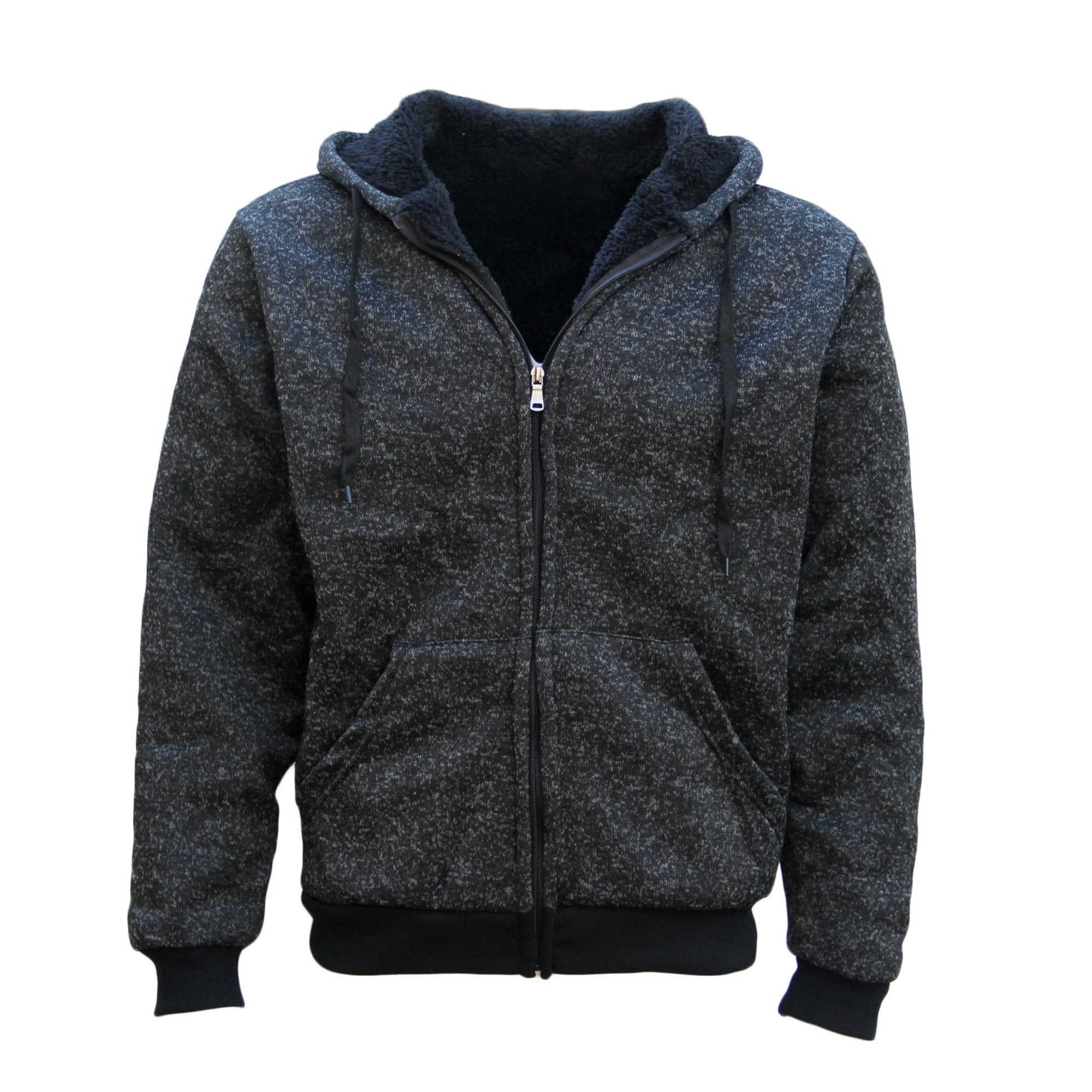 Herren Warmer Kapuzenpullover mit Reißverschluss und Winter Sherpa Fell, Schwarz, L