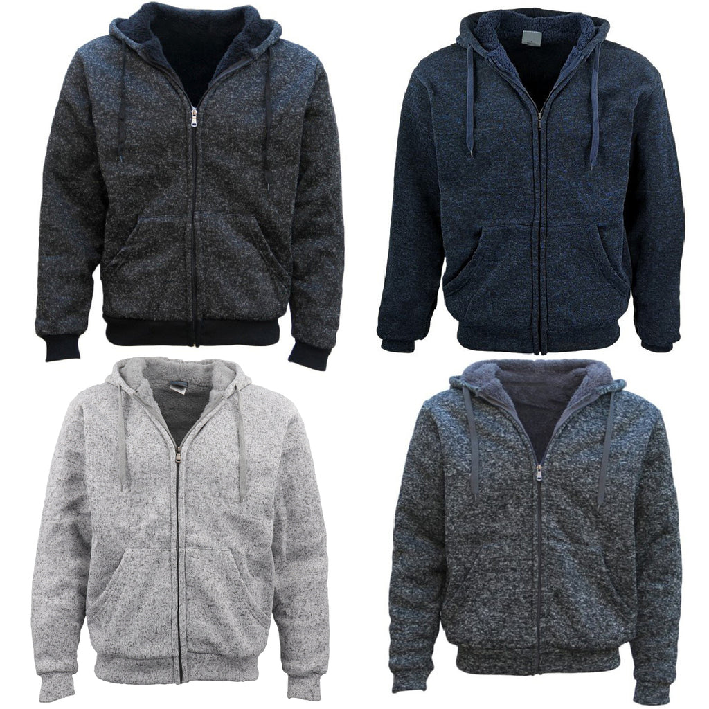 Men's Thick Zip Up Hooded Hoodie w Winter Sherpa Fur Jumper Coat Jacket Sweater, Black, XL