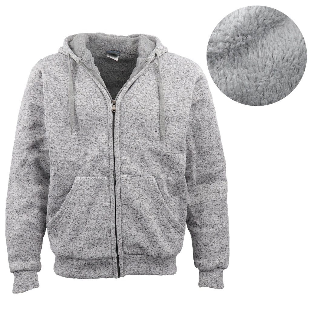 Herren Dick Kapuzenpullover mit Reißverschluss Winter Sherpa Fell Pullover Mantel Jacke, Hellgrau, S