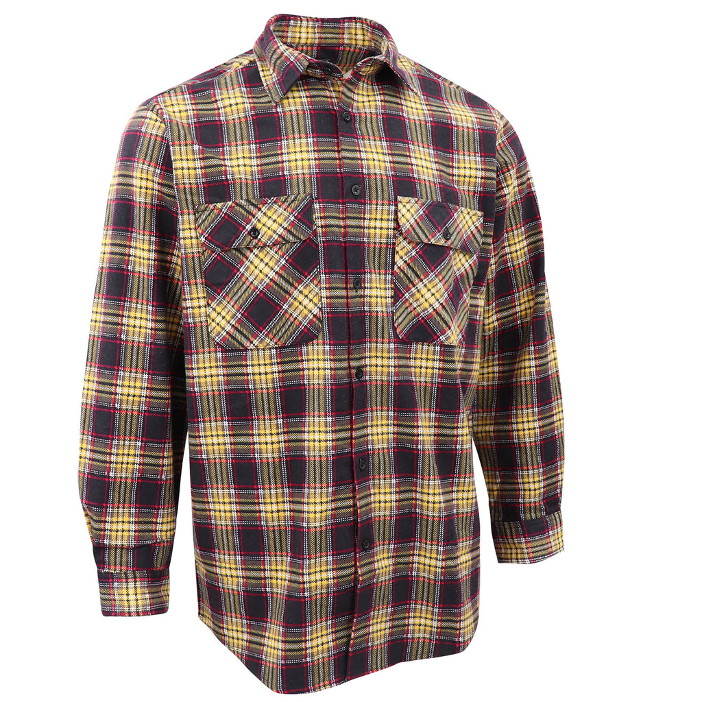 Herrenhemd aus 100% Baumwollflanell, Langarm, kariert, Flanell mit Taschen, Golden Horizon Plaid, S