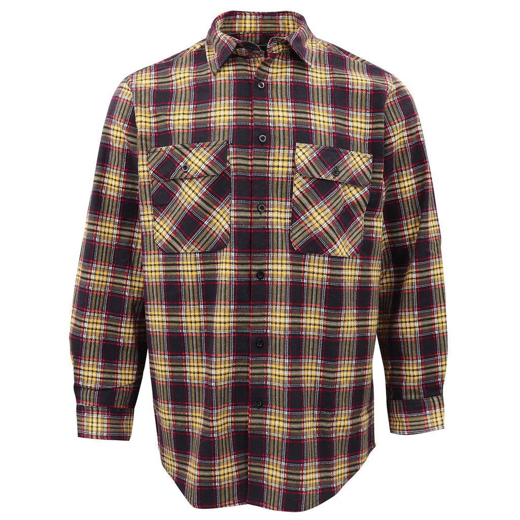 Herrenhemd aus 100% Baumwollflanell, Langarm, kariert, Flanell mit Taschen, Golden Horizon Plaid, S