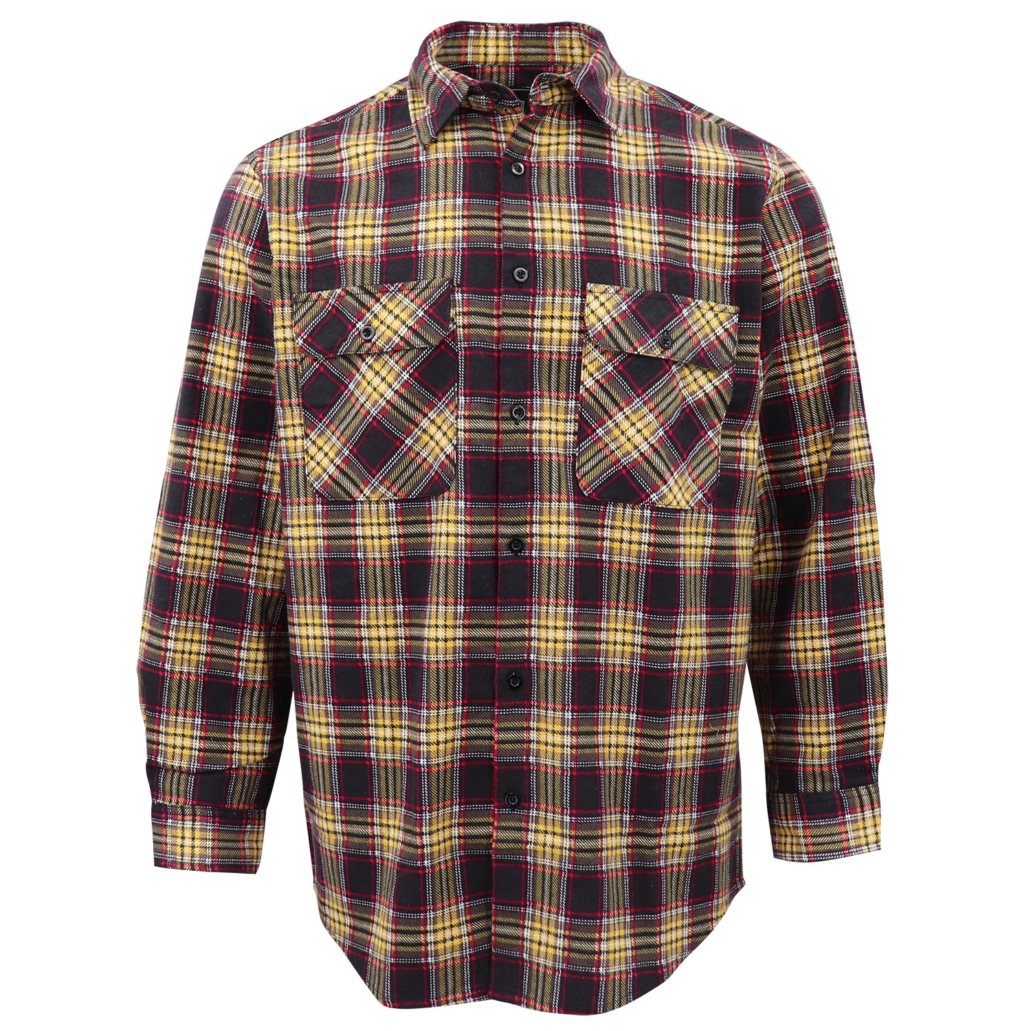Herrenhemd aus 100% Baumwollflanell, Langarm, kariert, Flanell mit Taschen, Golden Horizon Plaid, S