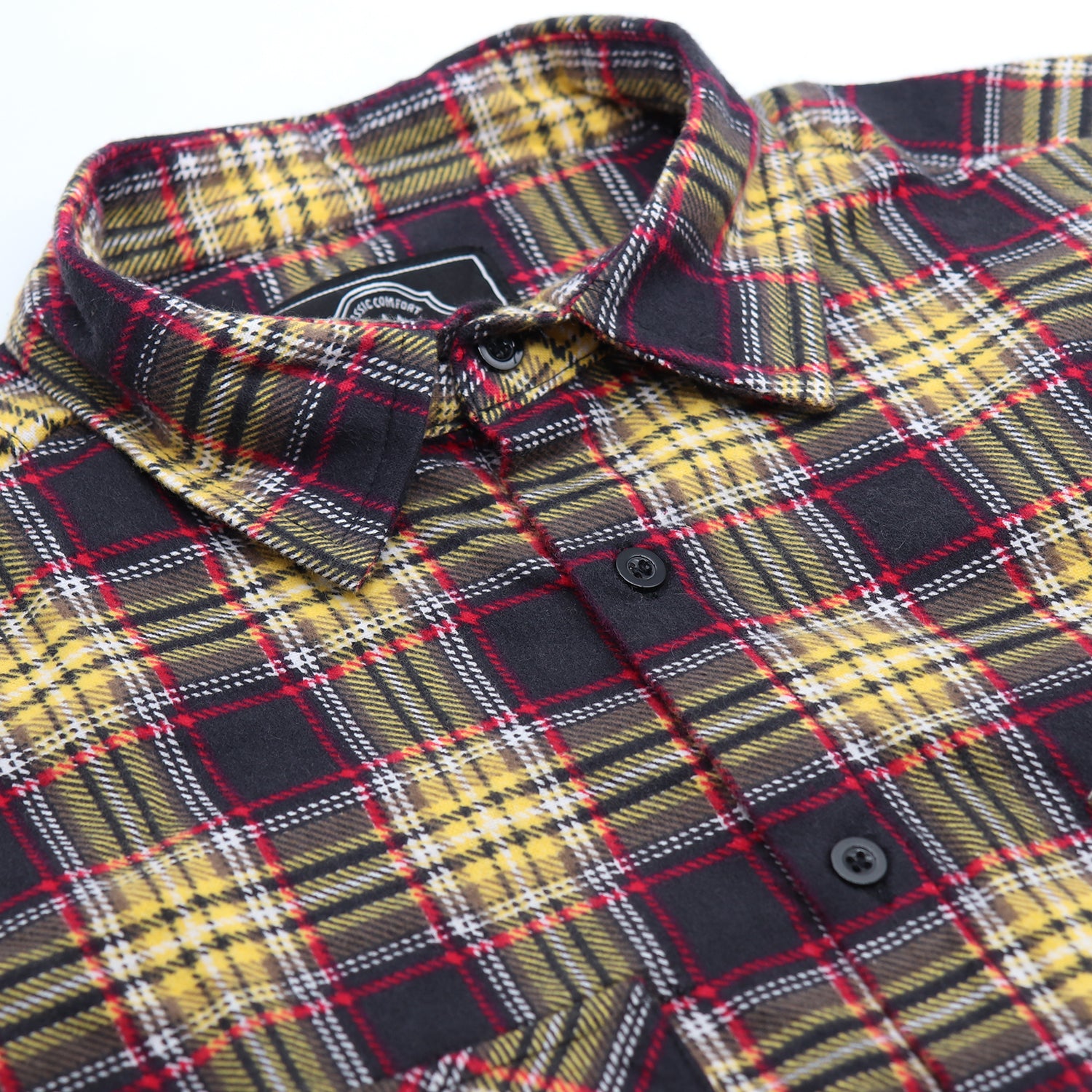 Herrenhemd aus 100% Baumwollflanell, Langarm, kariert, Flanell mit Taschen, Golden Horizon Plaid, S