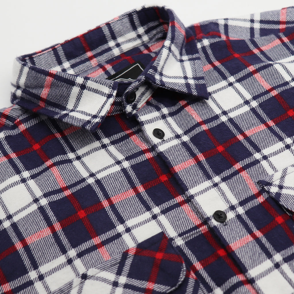 Men's 100% Cotton Flannelette Shirt Long Sleeve Plaid Check Flannel w Pockets, Snowfall Navy Plaid, M