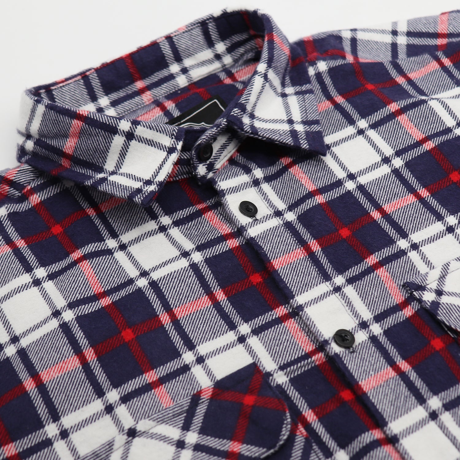 Men's 100% Cotton Flannelette Shirt Long Sleeve Plaid Check Flannel w Pockets, Snowfall Navy Plaid, M