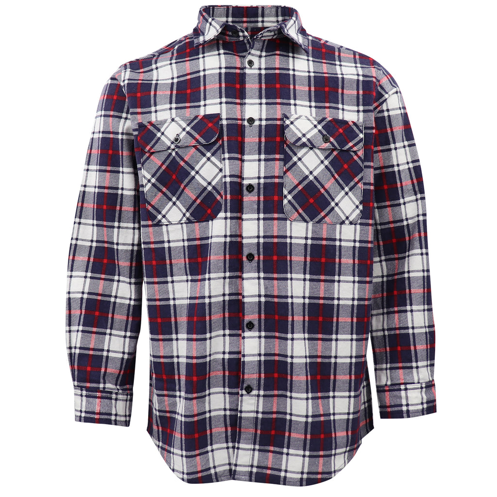 Men's 100% Cotton Flannelette Shirt Long Sleeve Plaid Check Flannel w Pockets, Snowfall Navy Plaid, 3XL