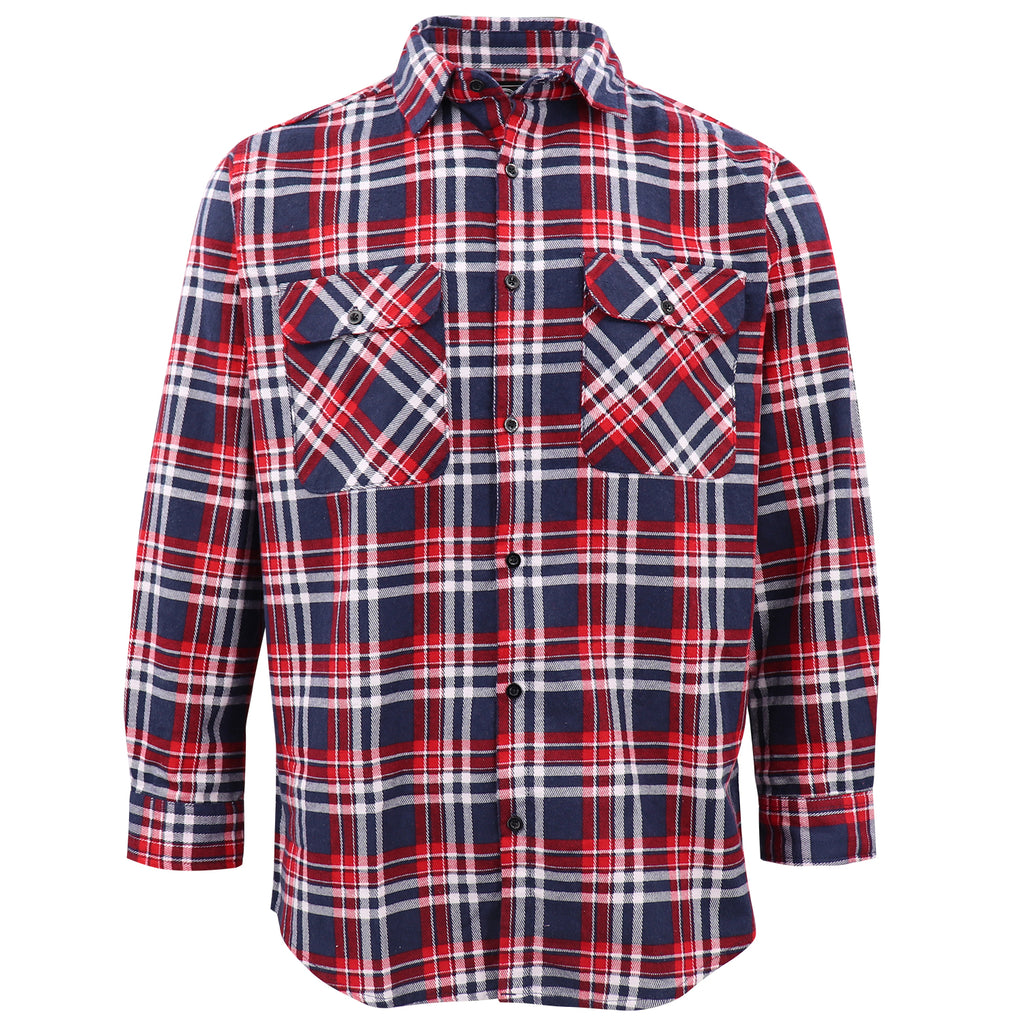 Men's 100% Cotton Flannelette Shirt Long Sleeve Plaid Check Flannel w Pockets, Heritage Red Plaid, XL
