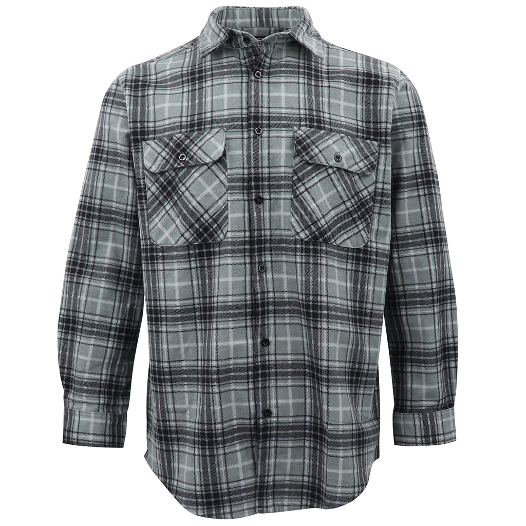 Men's 100% Cotton Flannelette Shirt Long Sleeve Plaid Check Flannel w Pockets, Granite Gray Plaid, XL