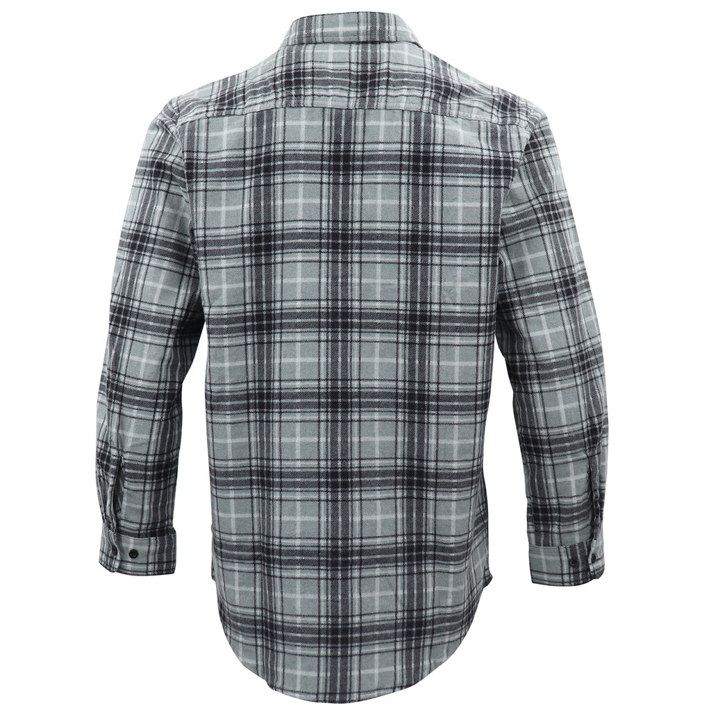 Men's 100% Cotton Flannelette Shirt Long Sleeve Plaid Check Flannel w Pockets, Granite Gray Plaid, XL