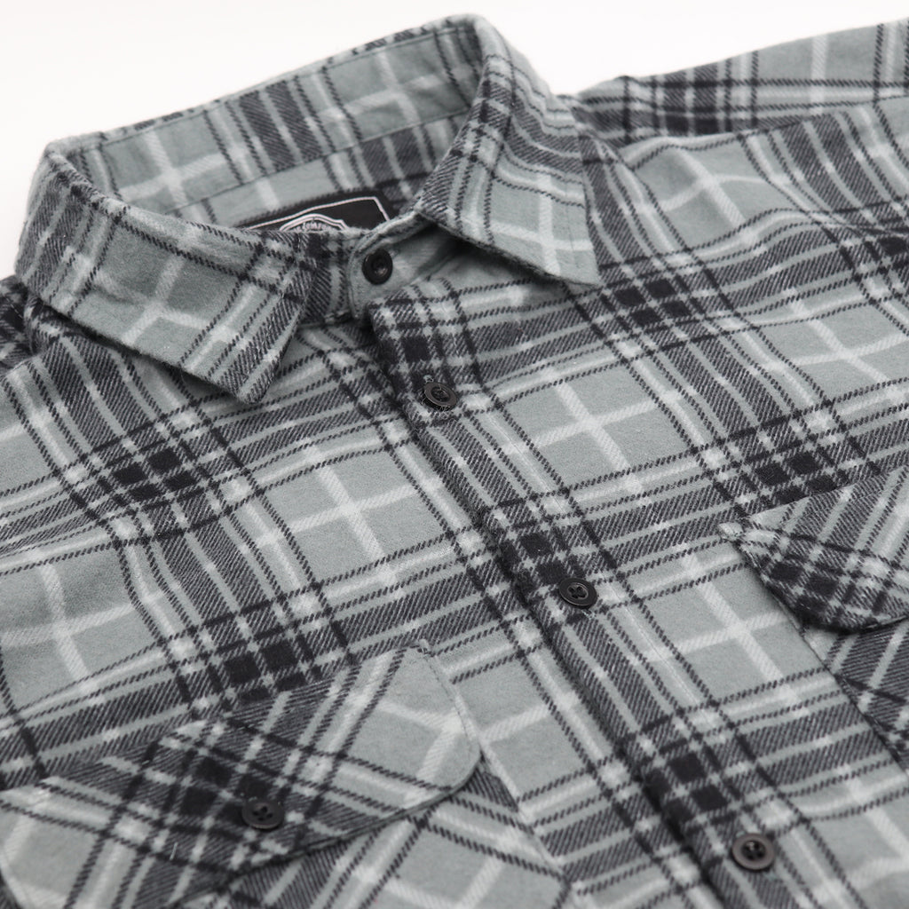Men's 100% Cotton Flannelette Shirt Long Sleeve Plaid Check Flannel w Pockets, Granite Gray Plaid, 3XL