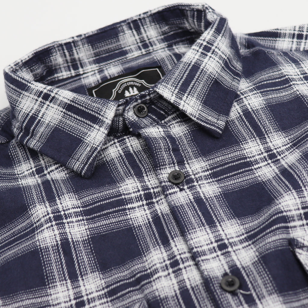 Men's 100% Cotton Flannelette Shirt Long Sleeve Plaid Check Flannel w Pockets, Midnight Navy Plaid, S