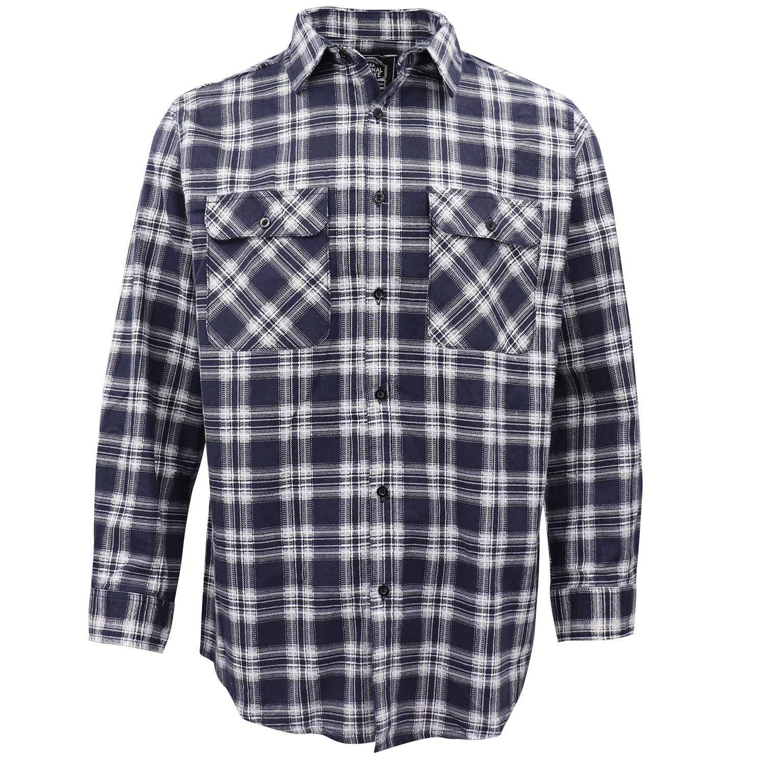 Men's 100% Cotton Flannelette Shirt Long Sleeve Plaid Check Flannel w Pockets, Midnight Navy Plaid, M