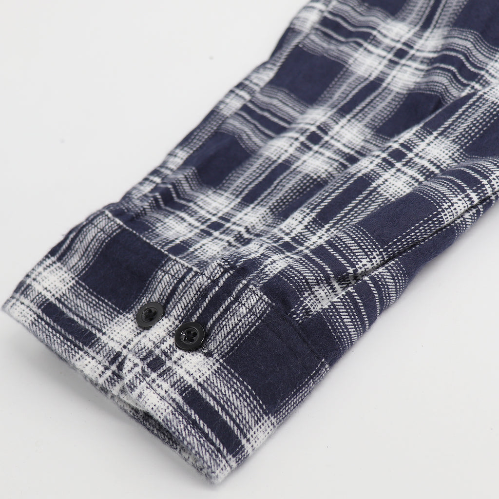 Men's 100% Cotton Flannelette Shirt Long Sleeve Plaid Check Flannel w Pockets, Midnight Navy Plaid, M