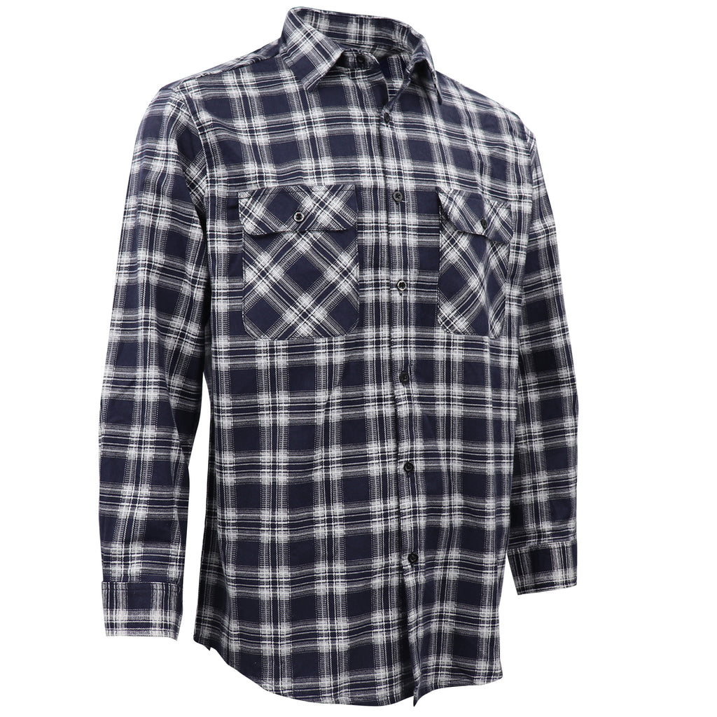 Herren Hemd aus 100% Baumwollflanell, Langarm, Karo, Flanell mit Taschen, Midnight Navy Plaid, XL