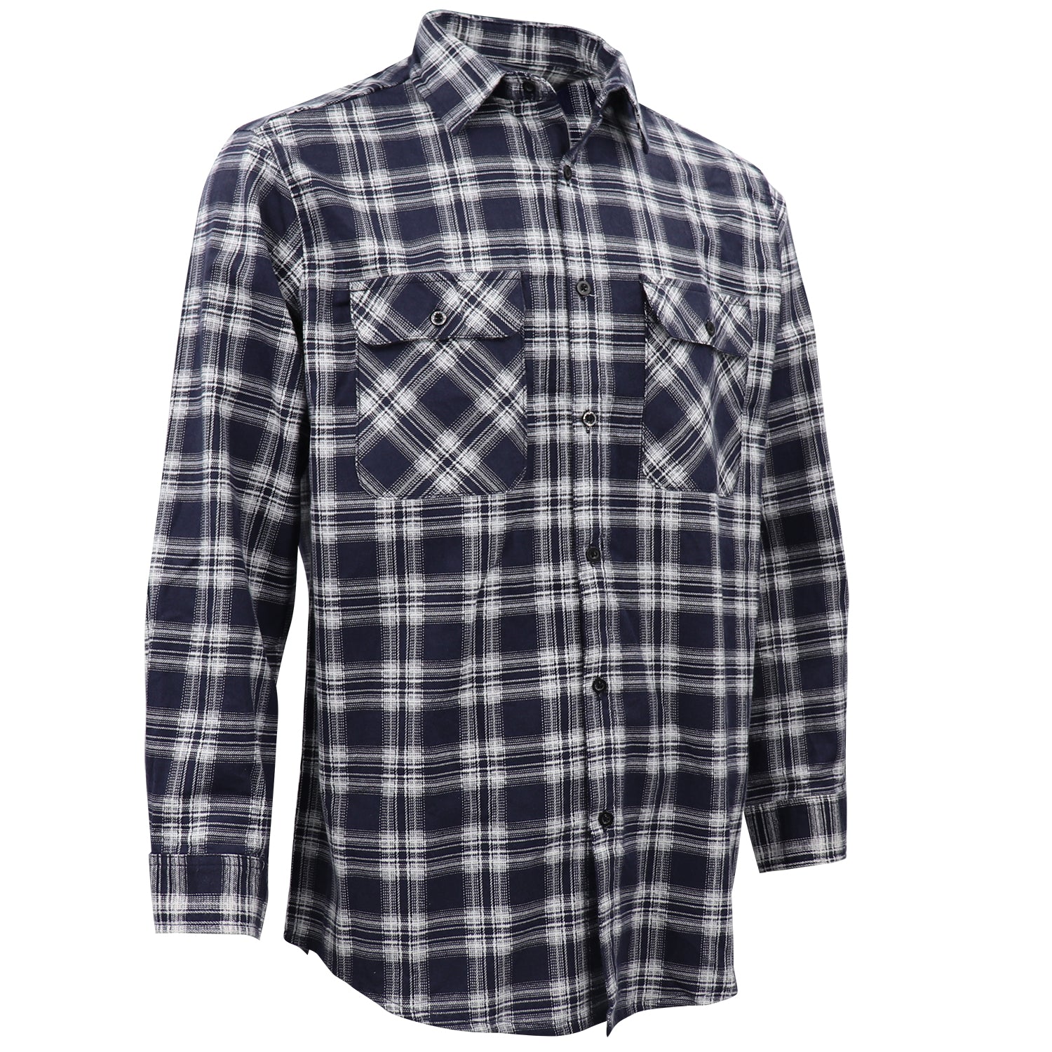 Herren Hemd aus 100% Baumwollflanell, Langarm, Karo, Flanell mit Taschen, Midnight Navy Plaid, XL