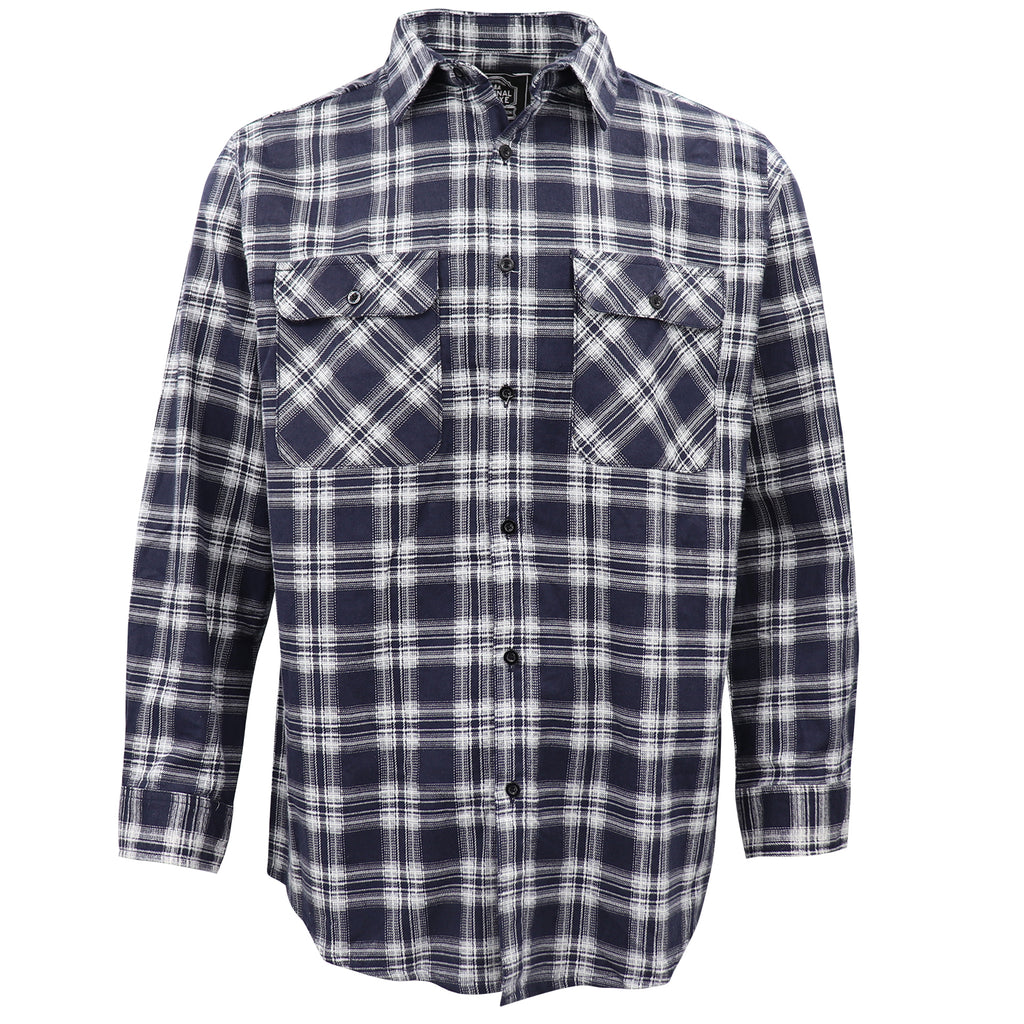Herren Hemd aus 100% Baumwollflanell, Langarm, Karo, Flanell mit Taschen, Midnight Navy Plaid, XL
