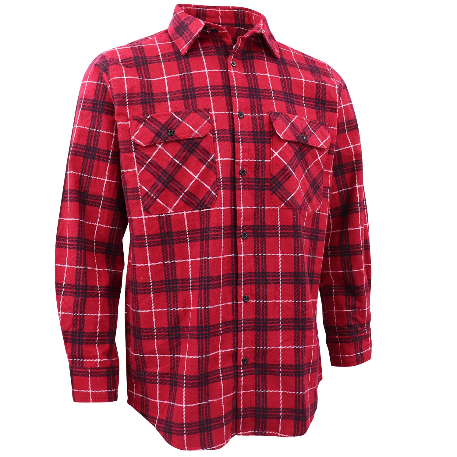 Herren Hemd aus 100% Baumwoll-Flanell, Langarm, Karo-Muster, mit Taschen, Farbe: Scarlet Ember Plaid, Größe: M