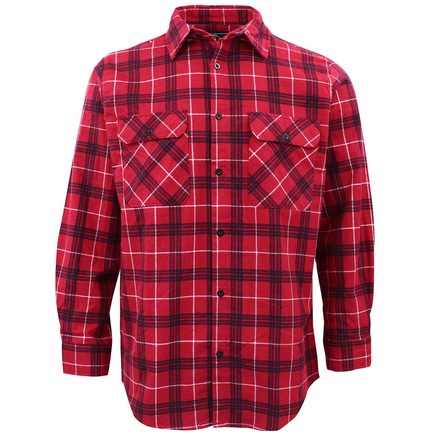 Herren Hemd aus 100% Baumwoll-Flanell, Langarm, Karo-Muster, mit Taschen, Farbe: Scarlet Ember Plaid, Größe: M