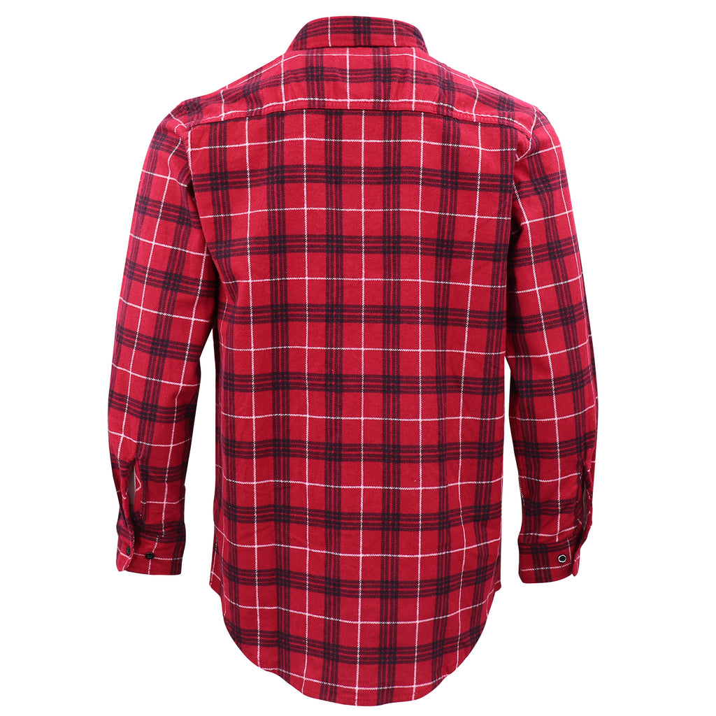 Herren Hemd aus 100% Baumwoll-Flanell, Langarm, Karo-Muster, mit Taschen, Farbe: Scarlet Ember Plaid, Größe: M