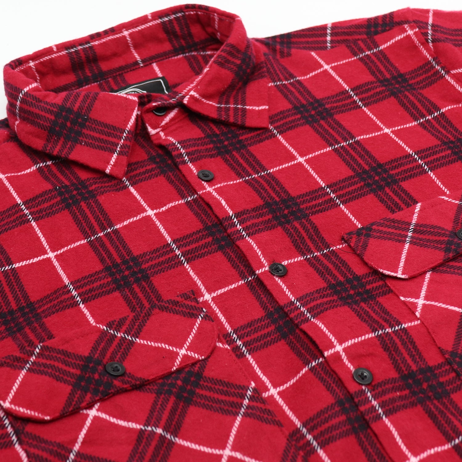 Herren Hemd aus 100% Baumwoll-Flanell, Langarm, Karo-Muster, mit Taschen, Farbe: Scarlet Ember Plaid, Größe: M