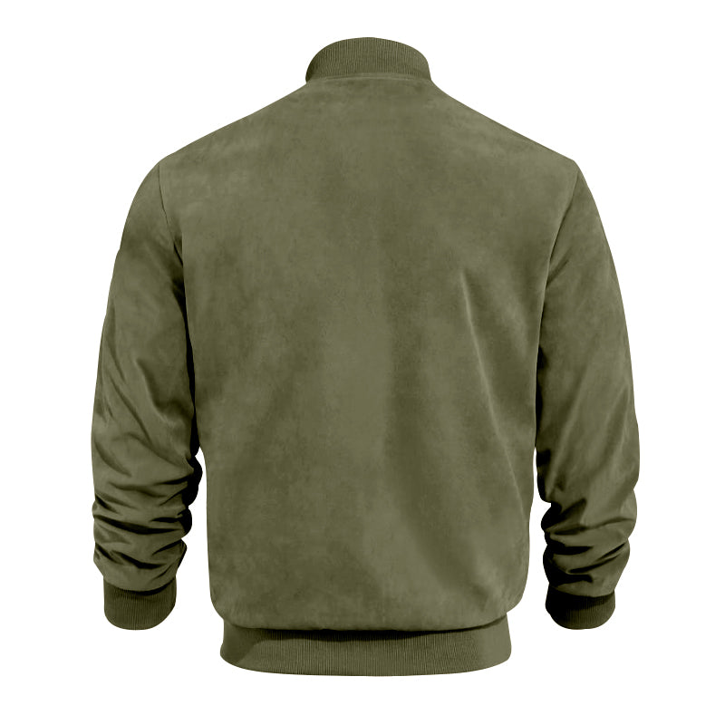 Men's Varsity Bomber Flight Jacket Breathable Windbreaker Zip Coat Faux Leather, Green, L