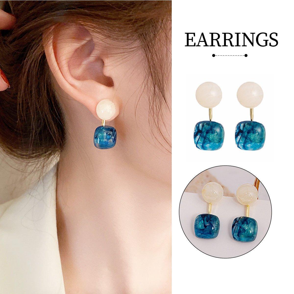 Kleine, frische blaue Öl-Ohrringe, Retro-Mode, Temperament, Silbernadel-Schmuck