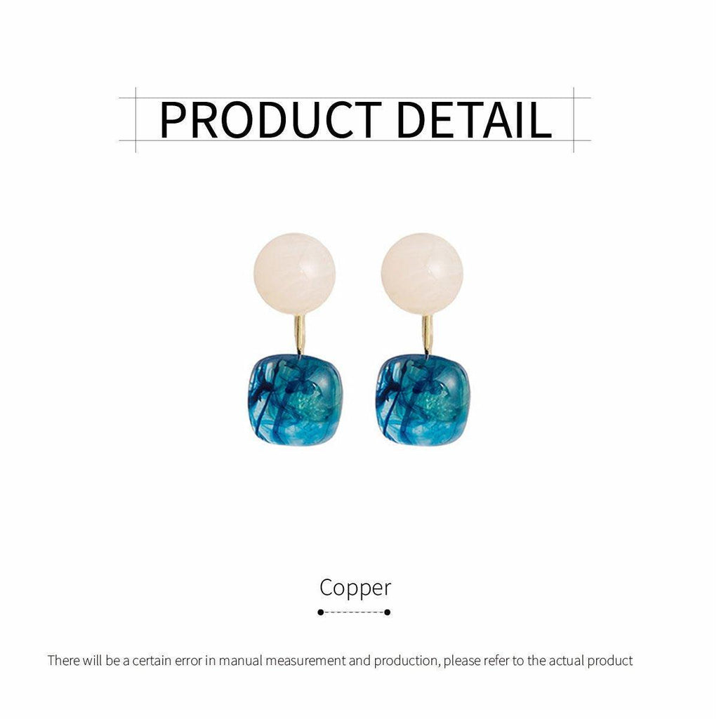 Kleine, frische blaue Öl-Ohrringe, Retro-Mode, Temperament, Silbernadel-Schmuck