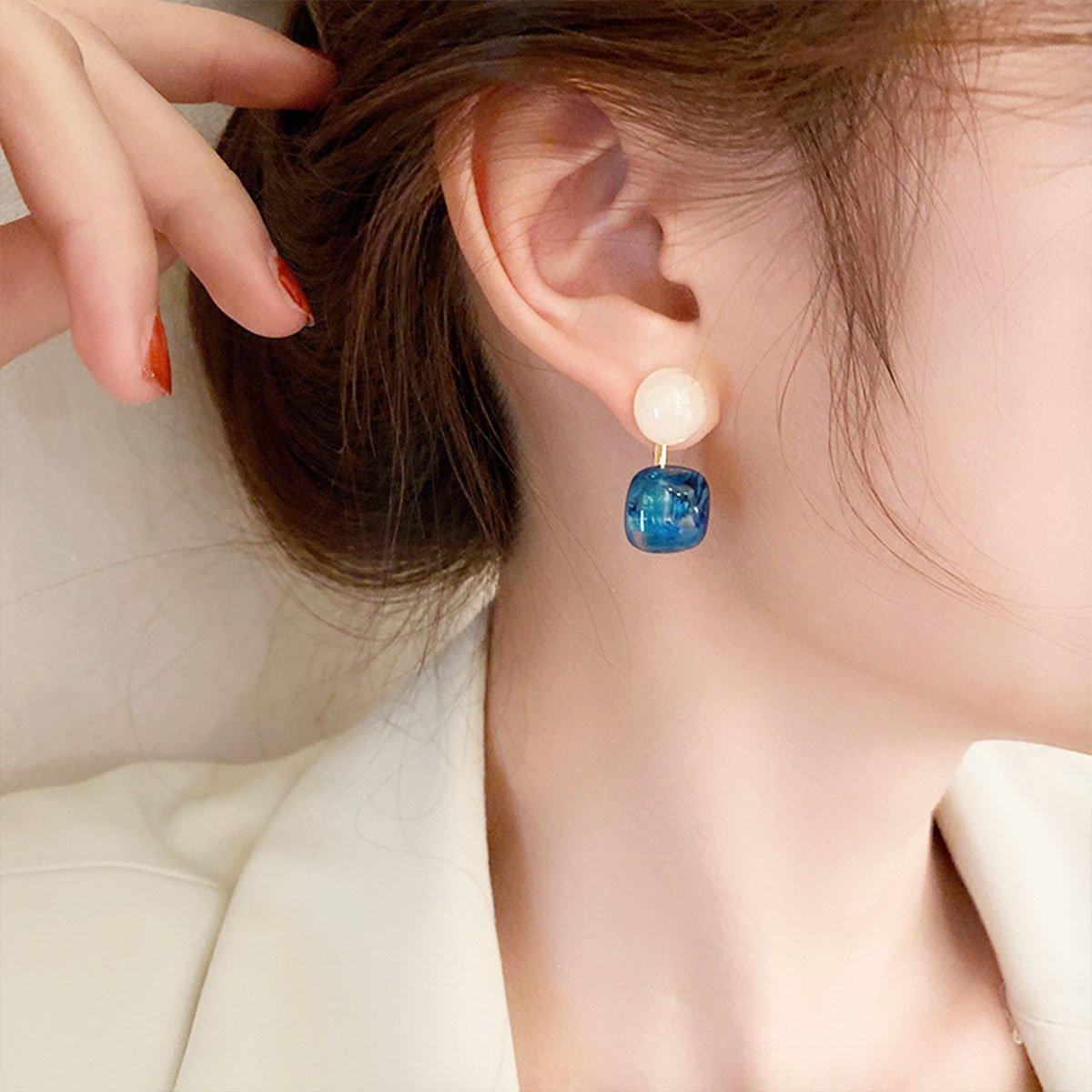 Kleine, frische blaue Öl-Ohrringe, Retro-Mode, Temperament, Silbernadel-Schmuck