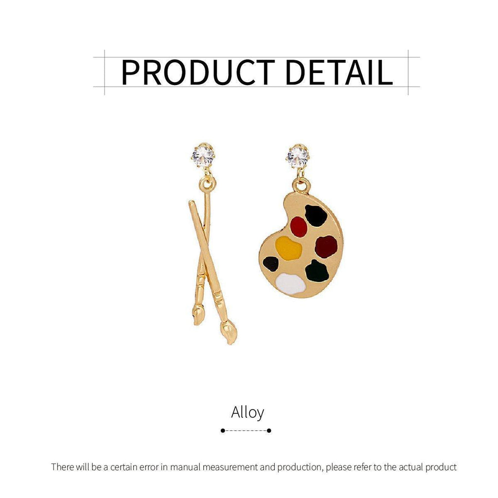 Künstlerische asymmetrische Ohrringe, Pinsel- und Zeichenbrett-Design, kreativer Schmuck