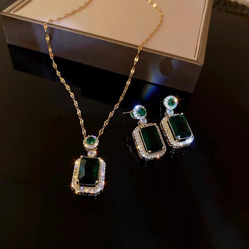 Vintage Paraiba Turmalin Smaragd Edelstein Ohrringe Ring Halskette Damen Geschenk - Halskette