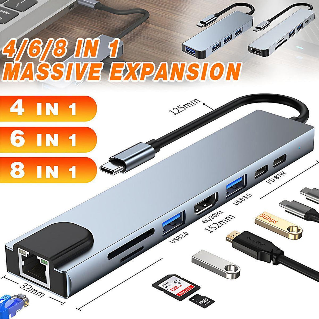 8/6/4-in-1 USB-C Hub Adapter Typ-C Hub HDMI für Macbook Pro/Air iPad Pro Laptop – 8-IN-1