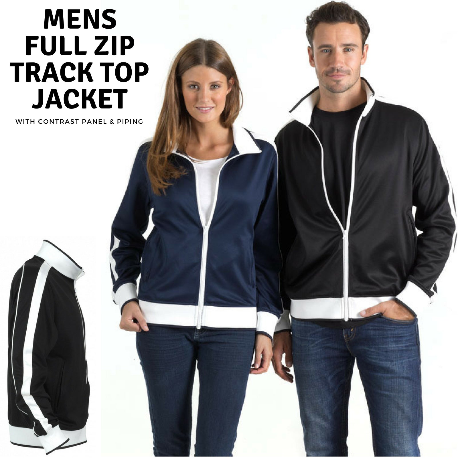Identitee Herren Varsity Track Top Jacke Trainingsanzug Warmer Winter Pullover Langarm - Schwarz/Weiß - 3XL