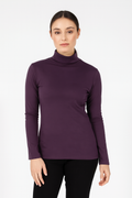 Damen Rollkragenpullover Langarm Shirt Einfarbig Warmer Rollkragen Baumwolle Hoher Hals - Pflaume - XS