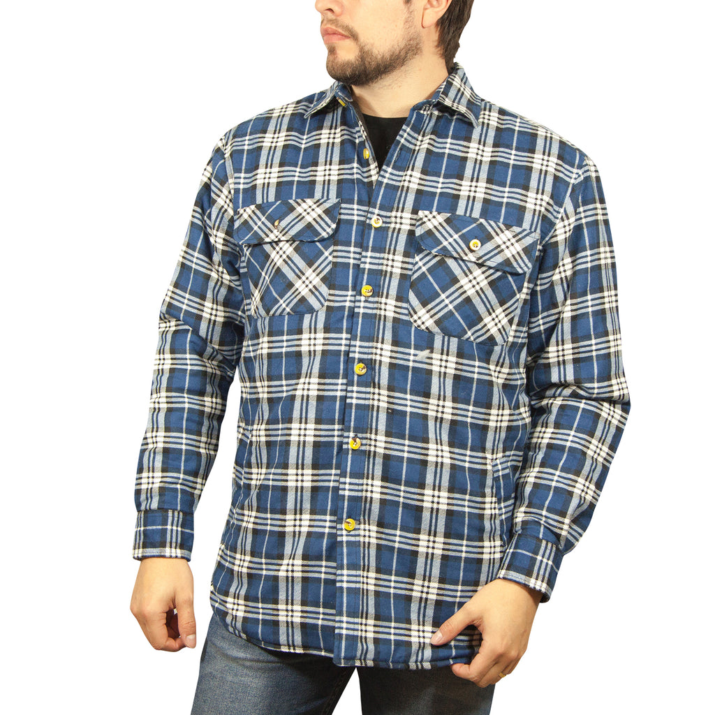 Herren Flanell Langarmhemd 100% Baumwolle Kariert - Durchgehende Knopfleiste - Spanisch Blau - 4XL