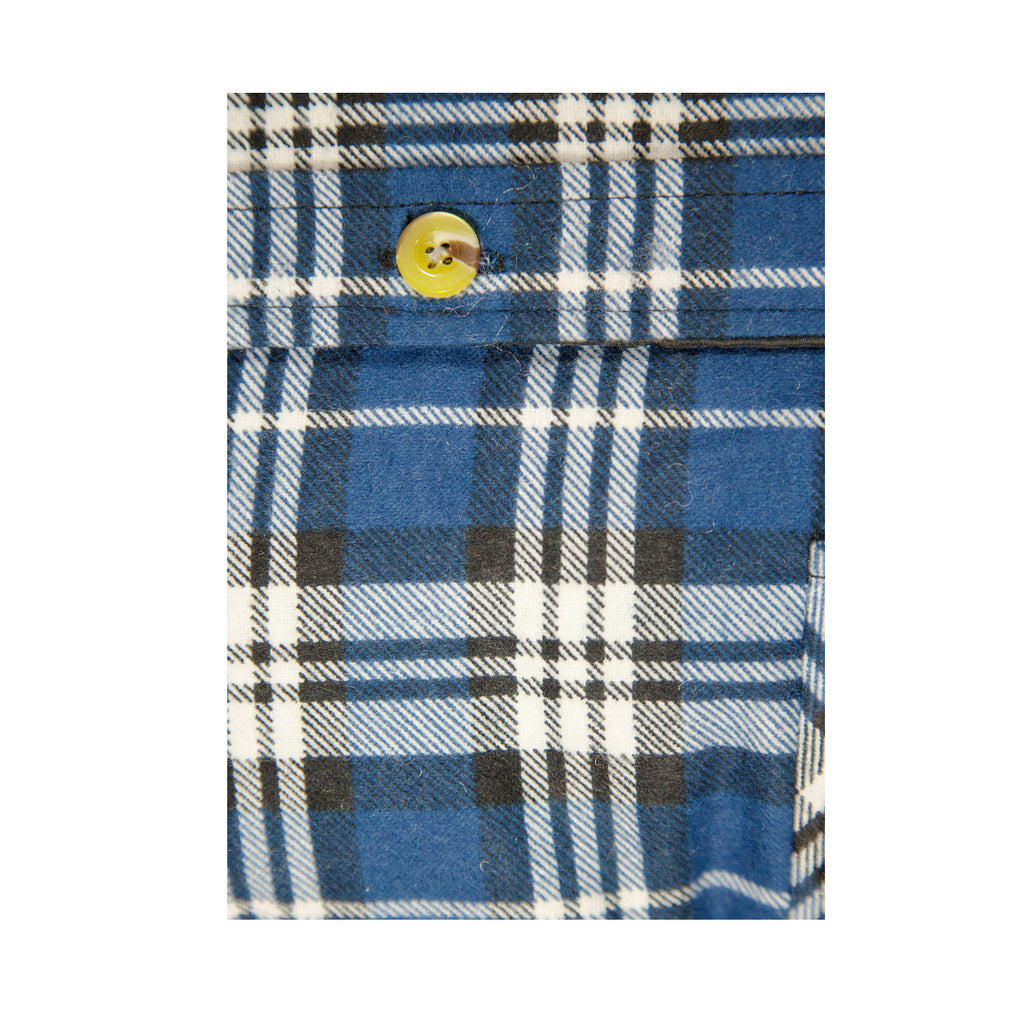 Herren Flanell Langarmhemd 100% Baumwolle Kariert - Durchgehende Knopfleiste - Spanisch Blau - 4XL