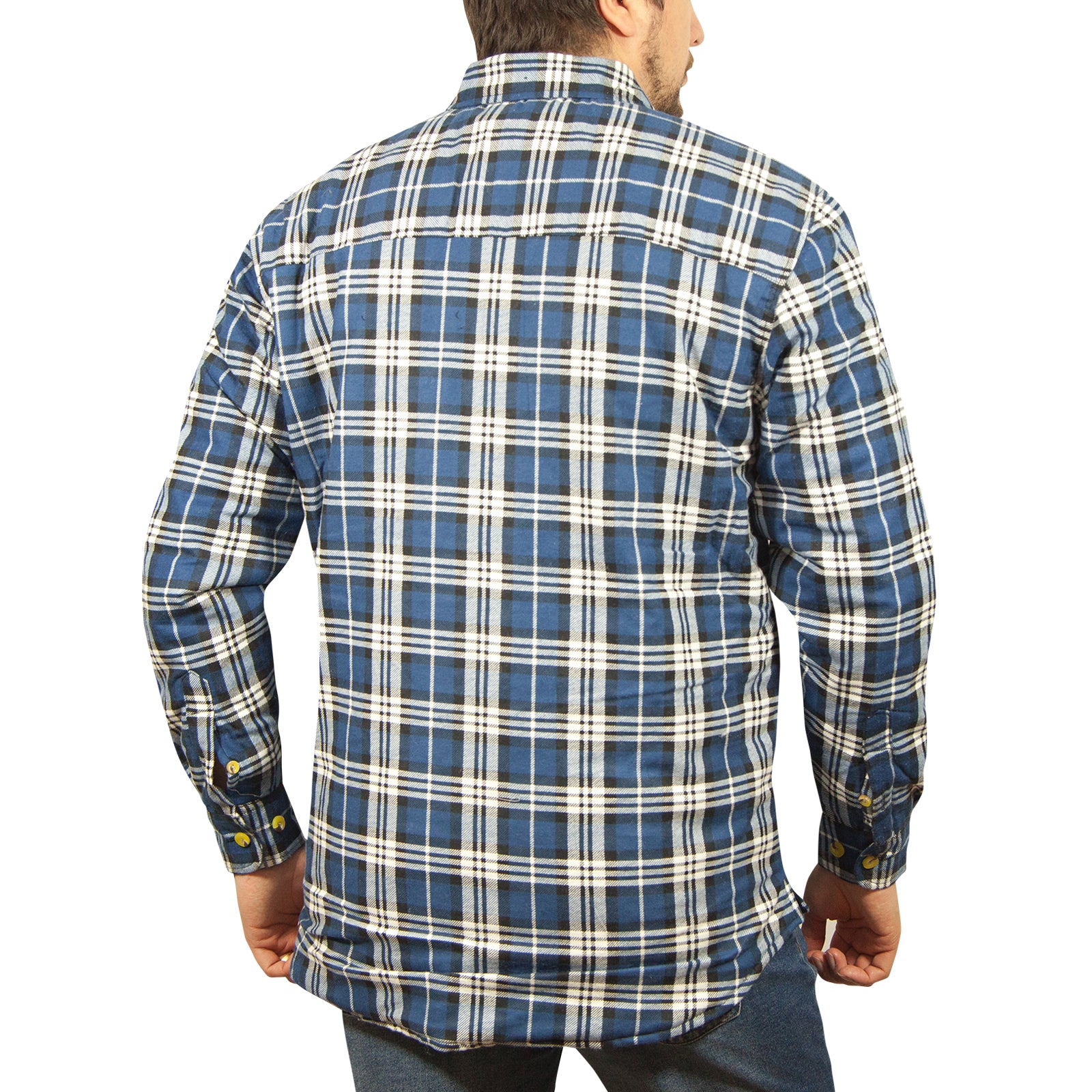 Herren Flanell Langarmhemd 100% Baumwolle Kariert - Durchgehende Knopfleiste - Spanisch Blau - 4XL