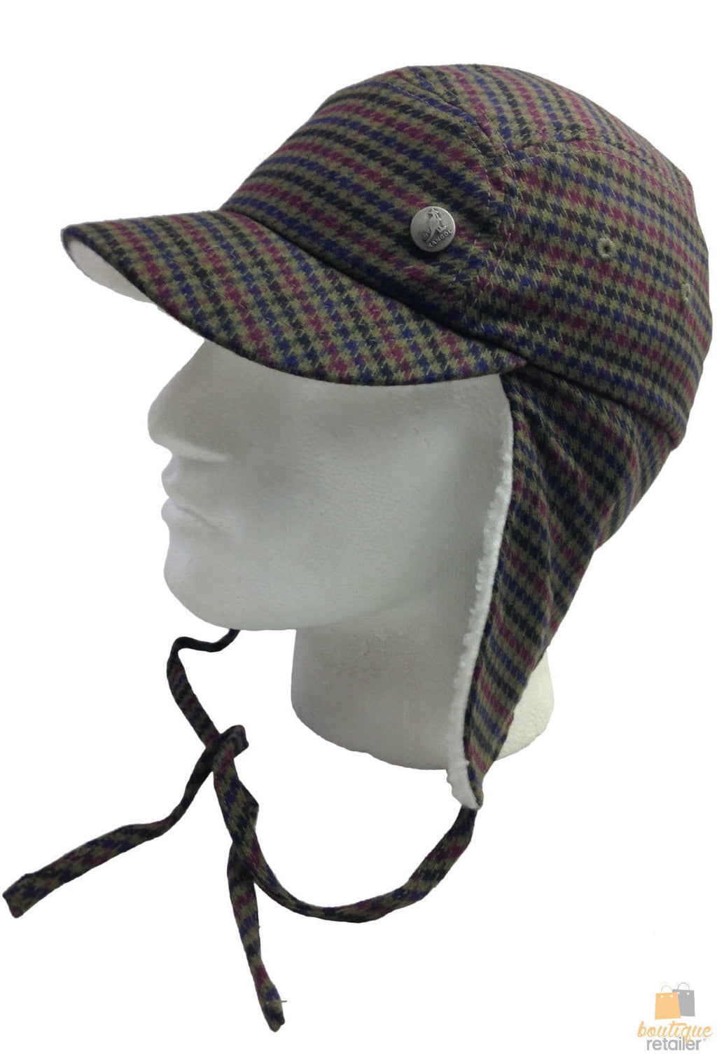 KANGOL Karierte Supre Ushanka Sherpa Chullo Mütze warm Winter Ohrenklappen Trapper Flieger - Armeegrün/Schwarz/Rot - S/M
