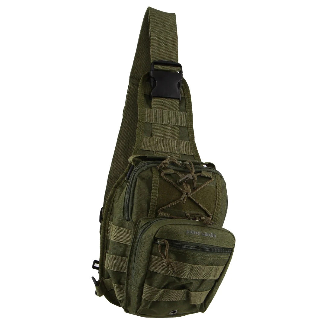 Pierre Cardin Umhängetasche Taktischer Sling Bag Rucksack Army Style in Grün