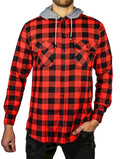 Herren Baumwoll Flanellhemd mit Jerseykapuze Langarm Flanell - Rot/Schwarz - S
