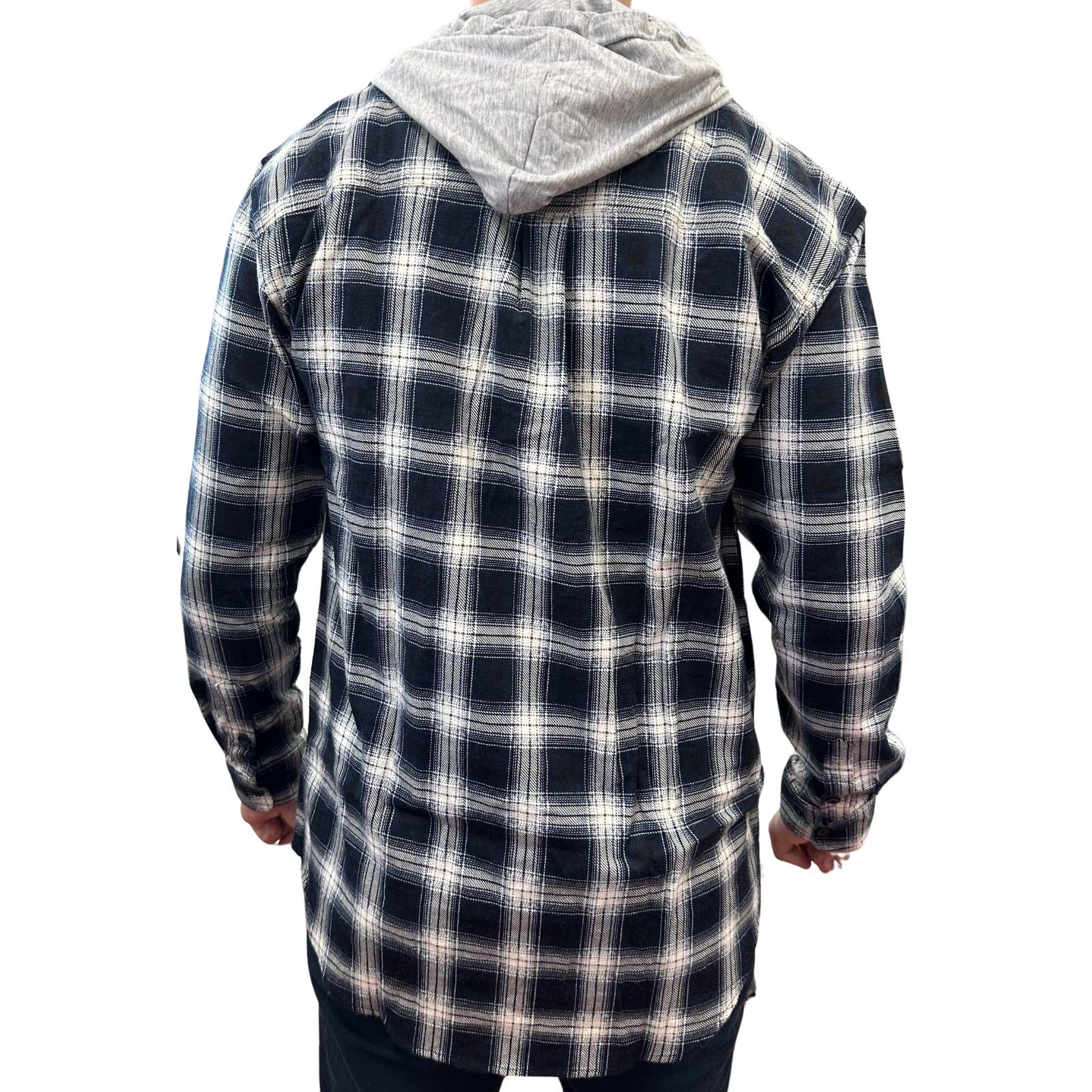 Herren Baumwoll-Flanellhemd mit Jersey-Kapuze Langarm-Flanell - Schwarz - L