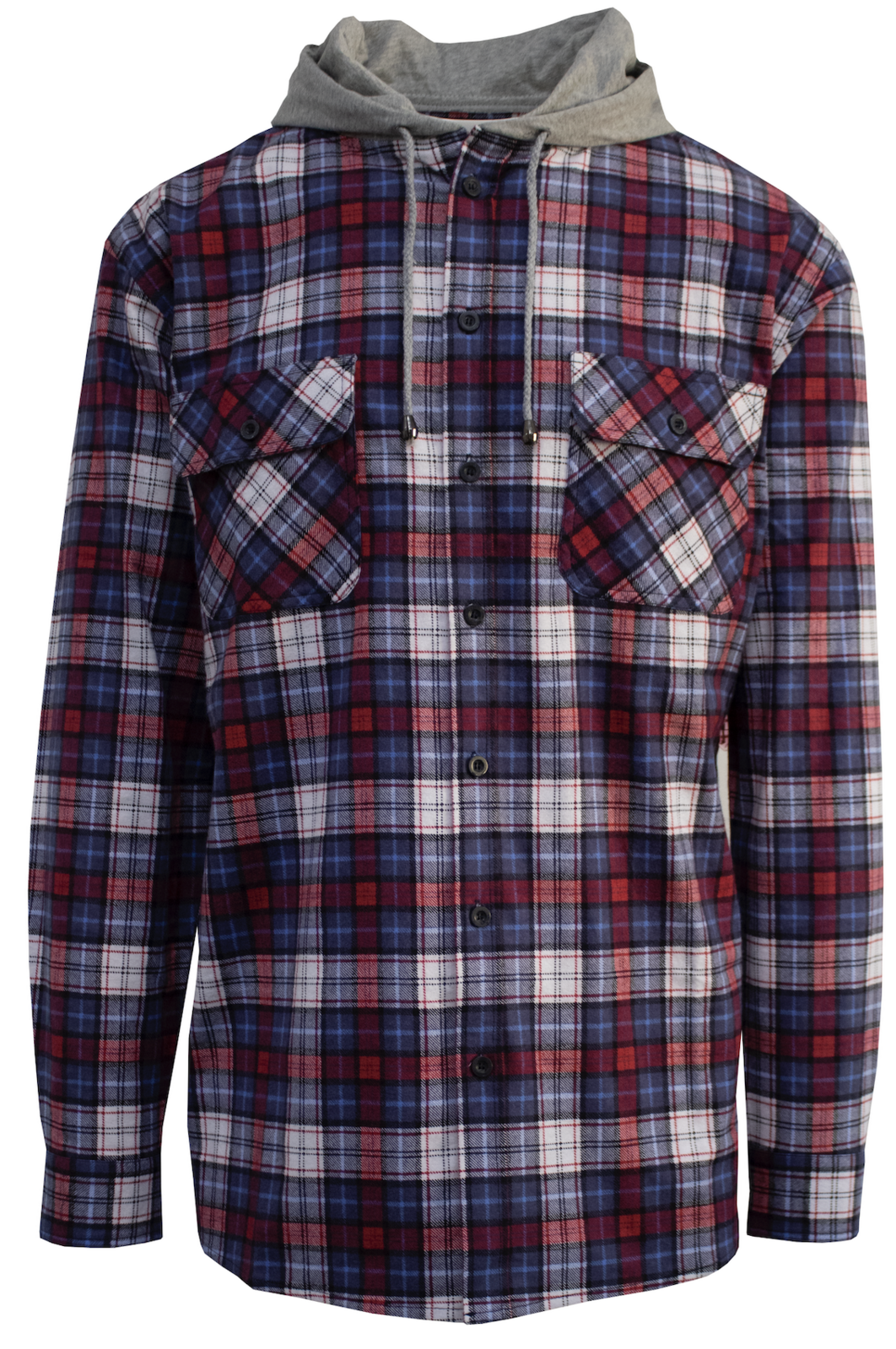 Herren Flanellhemd mit Jerseykapuze Langarm Flanell - Marine - S