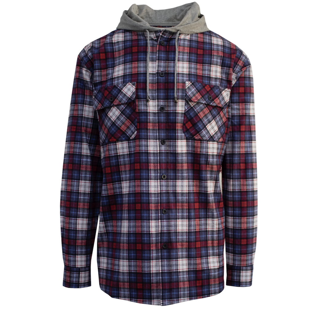 Herren Flanellhemd mit Jerseykapuze Langarm Flanell - Marine - S