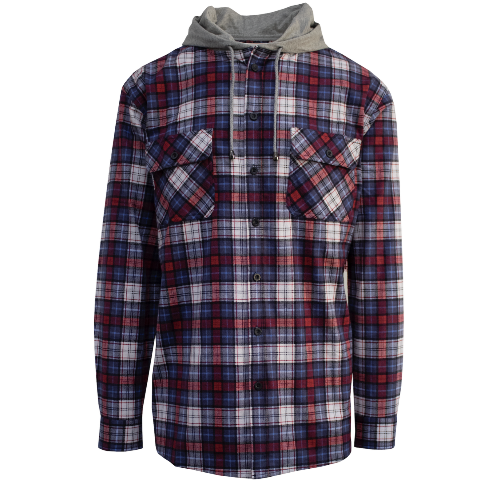 Herren Flanellhemd mit Jerseykapuze Langarm Flanell - Marine - S